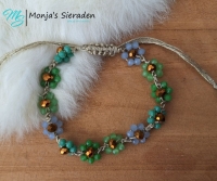 Armbandje bloem, groen - blauw - topaz