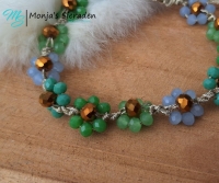 Armbandje bloem, groen - blauw - topaz