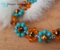 Armbandje bloem, orangje - turqoise - topaz